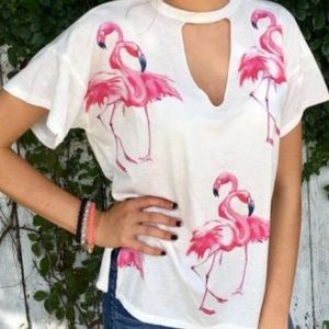 Flamingo Tee with Neck Cut-Out